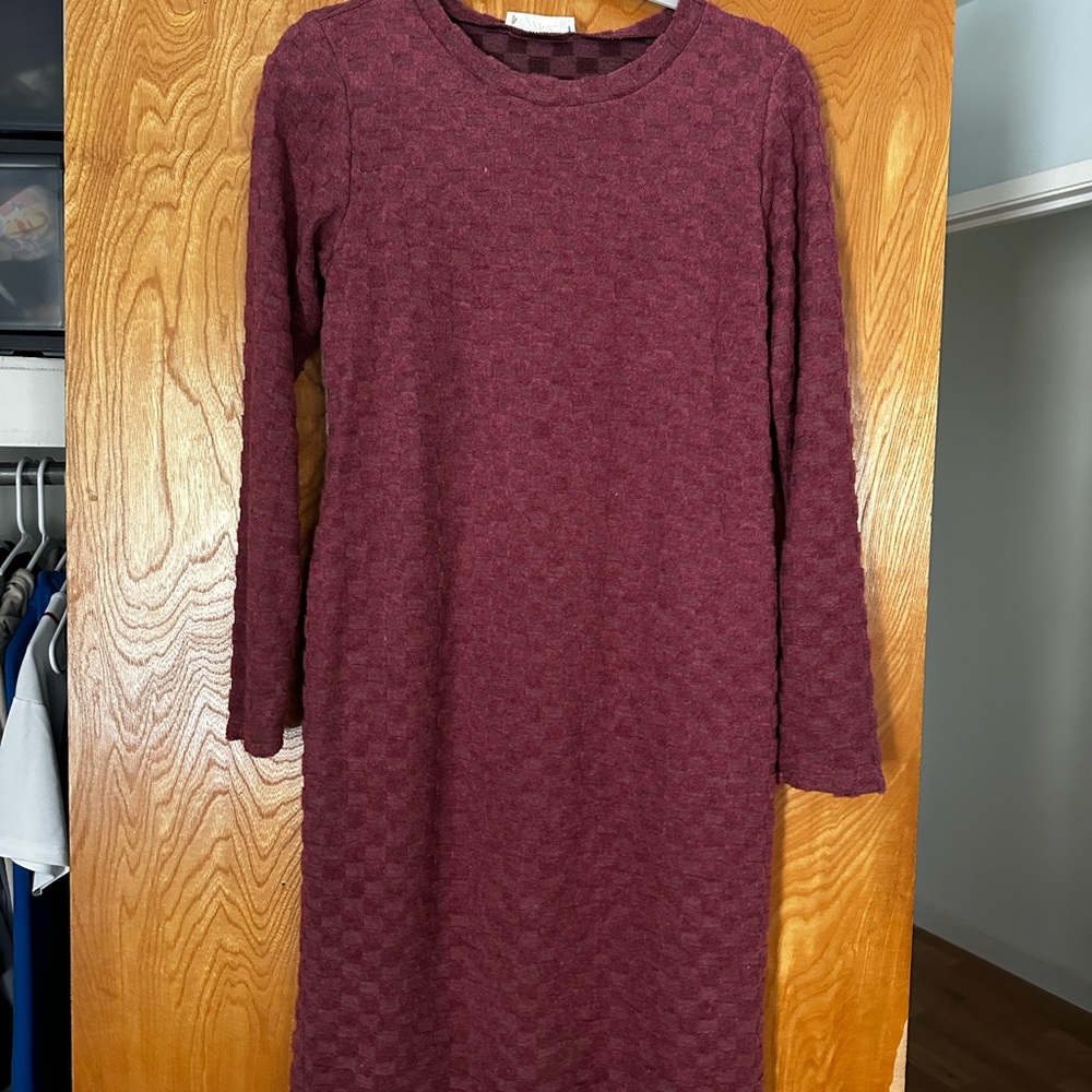 Hello MIZ Maroon Long Sleeve Maternity Dress